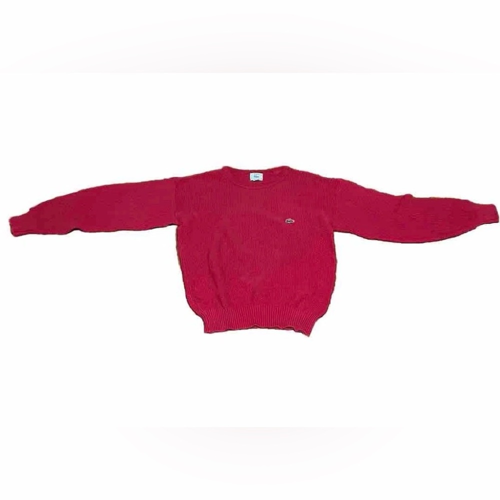 Izod Lacoste Textured Cotton Red Sweater Men’s M Vintage Crew Neck Made In USA